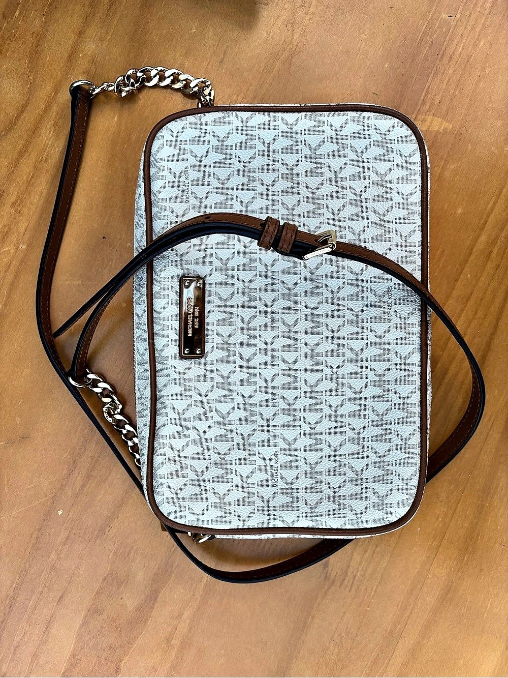 Michael Kors Jet Set Large Logo East West Crossbody Bag White & Brown nwot